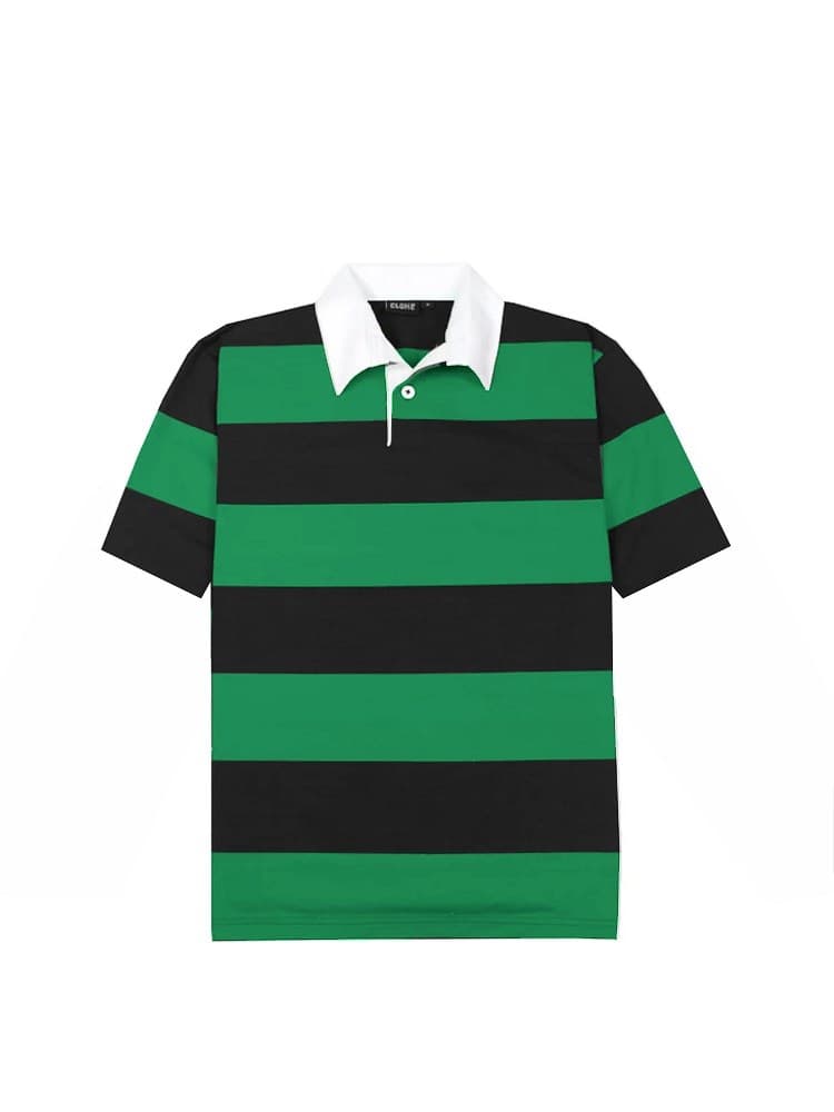 Short-Sleeved Striped Rugby Jersey Black/Kelly