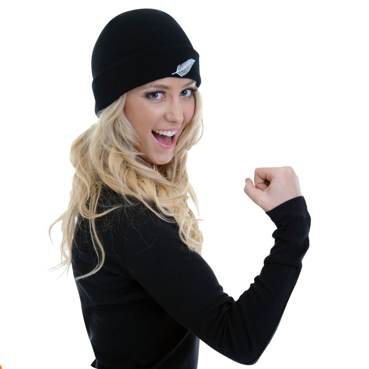 ACRYLIC BEANIE WITH SILVER FERN 
