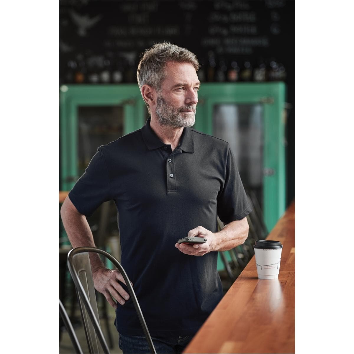 MENS OASIS LIQUID COTTON POLO BLACK-S