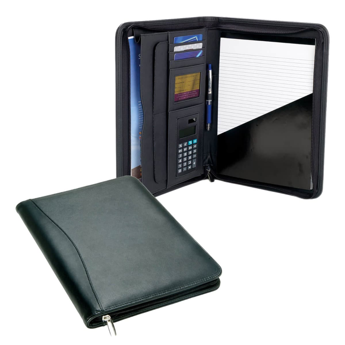 LEATHER A4 COMPENDIUM WITH CALCULATOR
